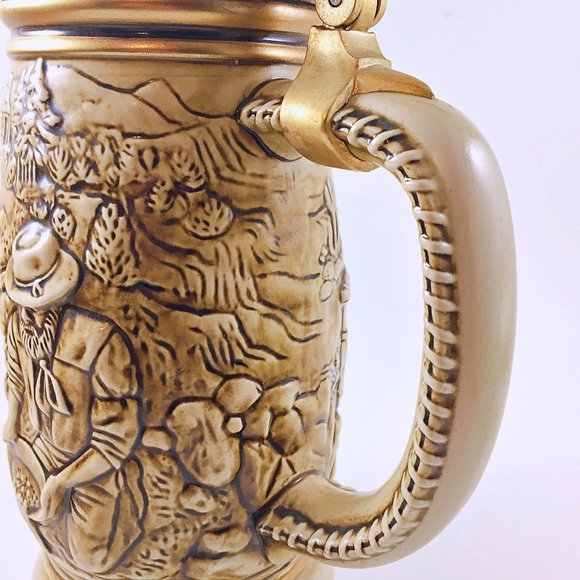 1987 Gold Rush Beer Stein with Lid Ceramak Stoneware Brazil Vintage Avon - Picture 4 of 9